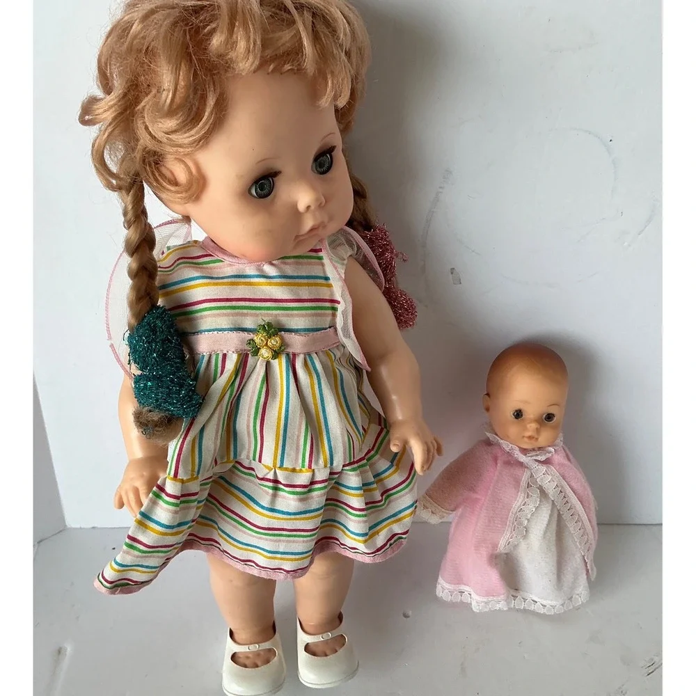 Eegee‎ Co Softina Vintage Doll Set Striped Dress Pink Lace Outfit 13in 1980s